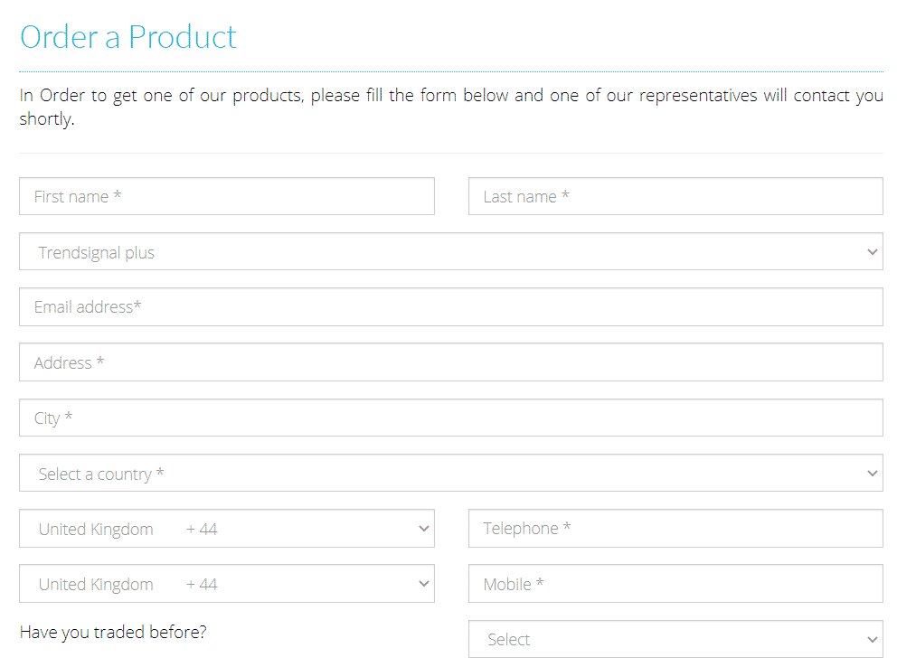 Trend Signal registration form