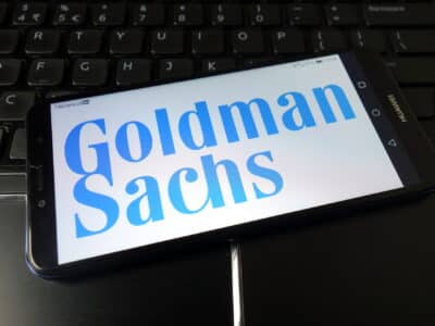 Goldman Sachs Group Inc bank logo displayed on mobile phone