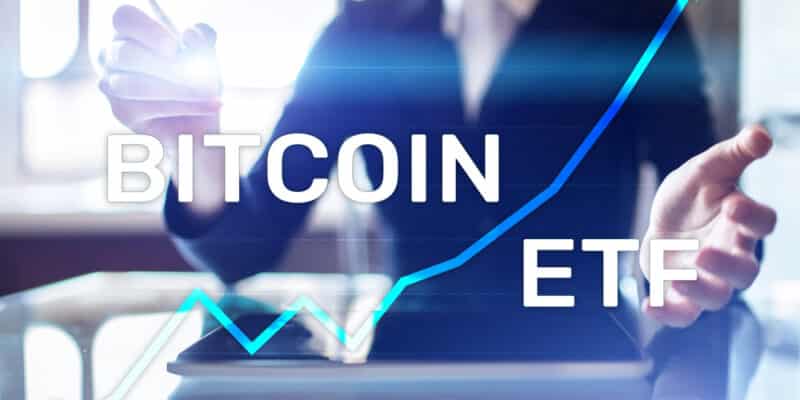 Bitcoin ETF, Exchange traded fund and cryptocurrencies concept on virtual screen