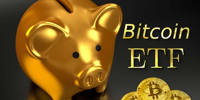 Concept of Bitcoin ETF (Exchange Traded Fund), Stock exchange, Investment, Crypto currency