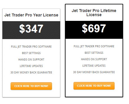 Pricing package of Jet Trader Pro