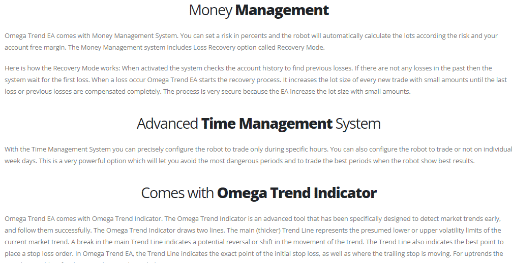 Features of Omega Trend EA