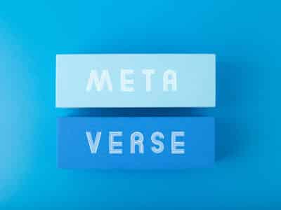 Metaverse modern minimal concept in blue colors. Written metaverse single word on blue rectangles against blue background. Future technologies.