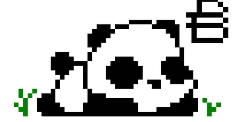 Pixel sleeping panda image. Vector Illustration of pixel art.
