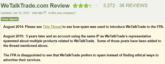 Spam use complaint on WeTalkTrade