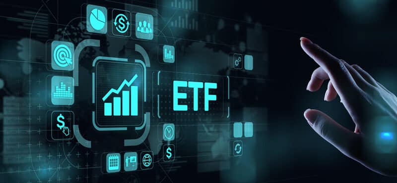 ETF Exchange traded fund Trading Investment Business finance concept on virtual screen