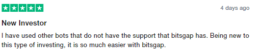 User review for Bitsgap on the Trustpilot site