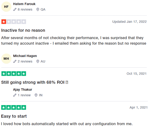 Customer reviews on Trustpilot