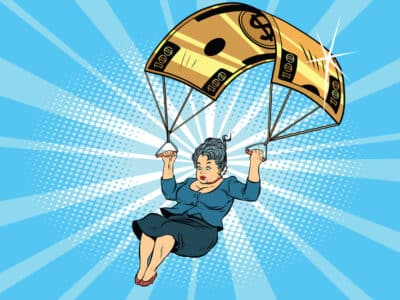 woman Golden parachute financial compensation in the business. Comic book vintage pop art retro style illustration vector