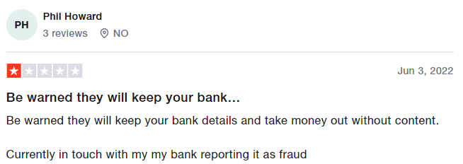 Negative user feedback on Trustpilot.